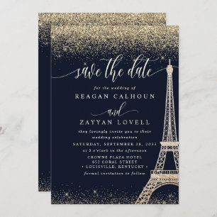 Reserva La Fecha Paris Eiffel Tower Navy Gold Save The Date Card