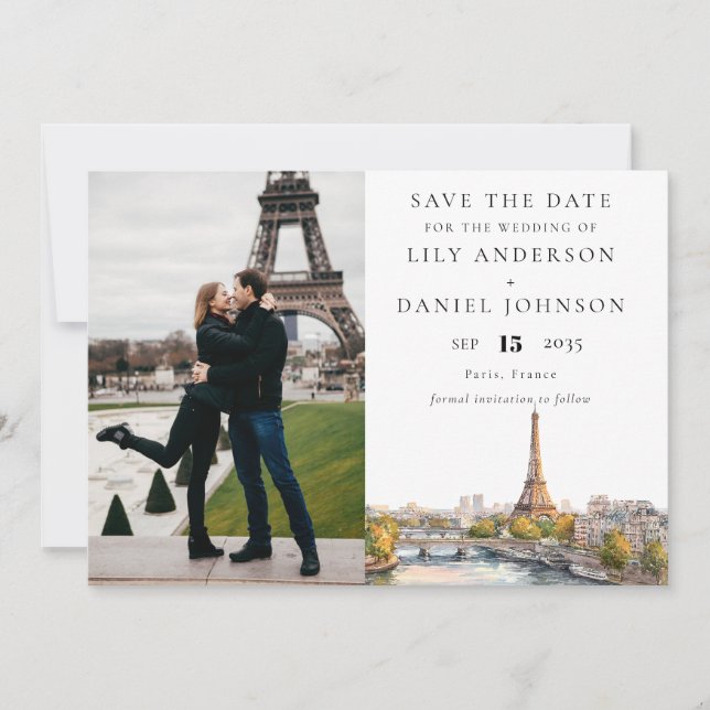 Reserva La Fecha París Francia Foto Boda de destino (Anverso)