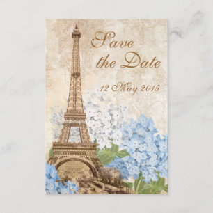Reserva La Fecha Paris Vintage Blue Hydrangea Save the Date