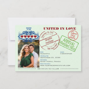 Reserva La Fecha Pasaporte al Amor Destino de Boda Divertido Verde