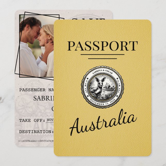 Reserva La Fecha Pasaporte amarillo de Australia Salven la fecha (Anverso / Reverso)