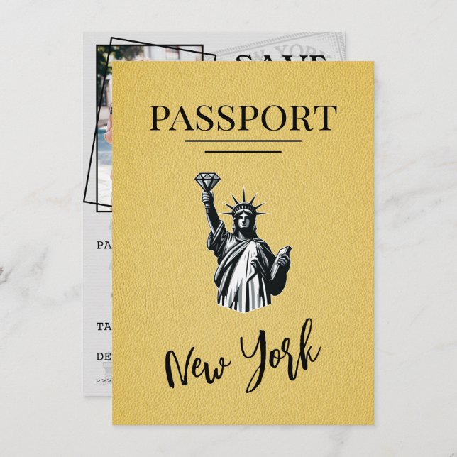 Reserva La Fecha Pasaporte amarillo de la ciudad de Nueva York salv (Anverso / Reverso)