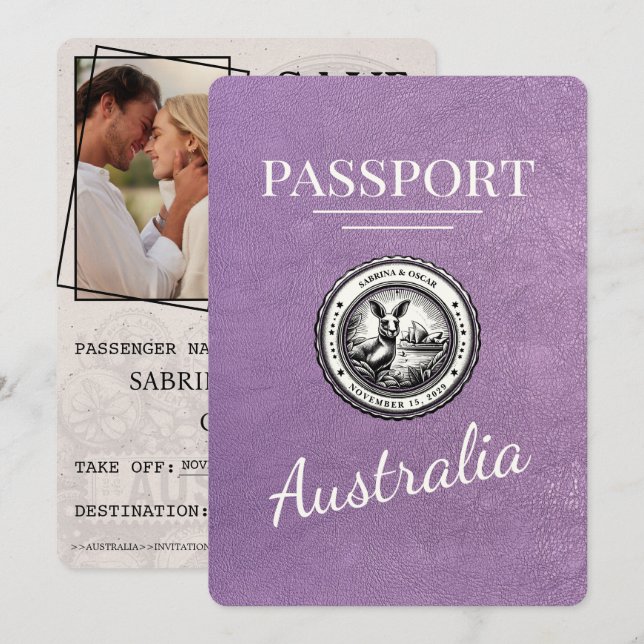 Reserva La Fecha Pasaporte australiano morado de Lavender salva la  (Anverso / Reverso)