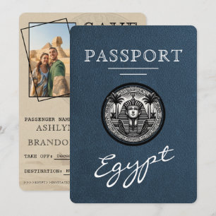 Reserva La Fecha Pasaporte Azul Marino Egipto Boda Save the Date