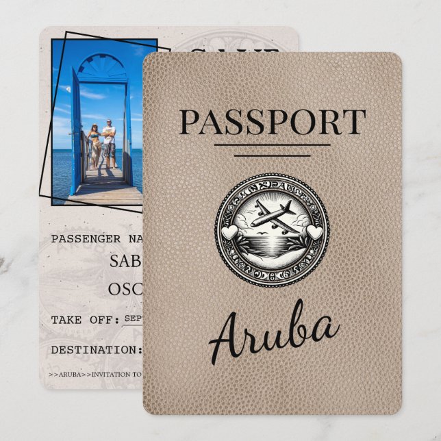 Reserva La Fecha Pasaporte Beige Aruba Salve La Fecha (Anverso / Reverso)