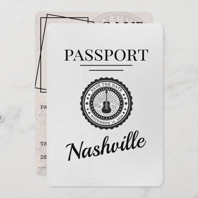 Reserva La Fecha Pasaporte blanco de Nashville Guardar la fecha (Anverso / Reverso)