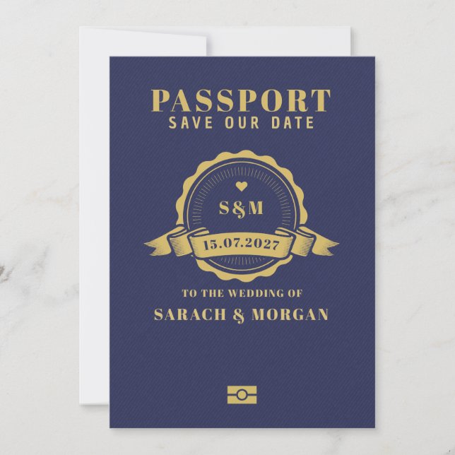 Reserva La Fecha Pasaporte Boda de Destino Monograma  (Anverso)