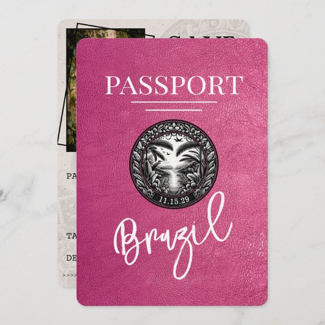 Reserva La Fecha Pasaporte Brasil morado magenta salva la fecha (Anverso / Reverso)