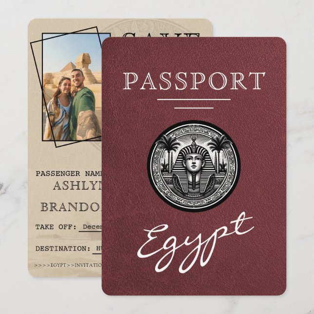 Reserva La Fecha Pasaporte Burgundy Egipto Boda Guardar la Fecha (Anverso / Reverso)