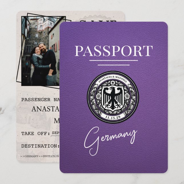 Reserva La Fecha Pasaporte de Alemania Púrpura Salve La Fecha (Anverso / Reverso)