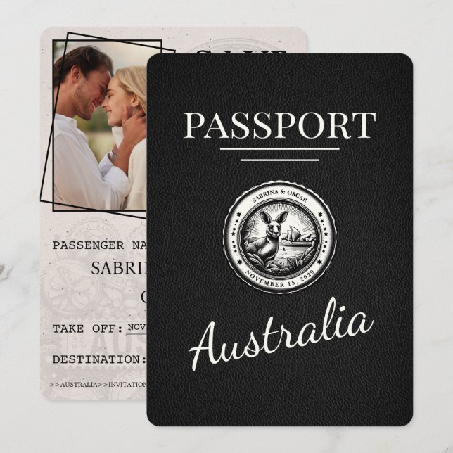 Reserva La Fecha Pasaporte de Australia Negra Salva La Fecha (Anverso / Reverso)