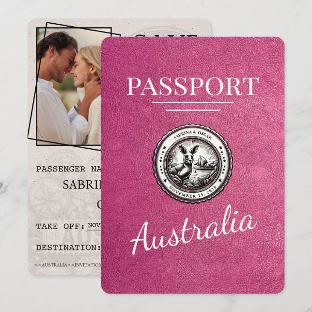 Reserva La Fecha Pasaporte de Australia rosa magenta salva la fecha (Anverso / Reverso)