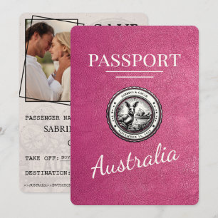 Reserva La Fecha Pasaporte de Australia rosa magenta salva la fecha