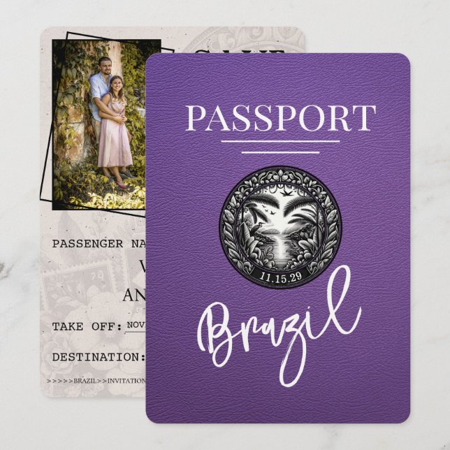 Reserva La Fecha Pasaporte de Brasil morado salva la fecha (Anverso / Reverso)
