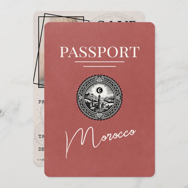 Reserva La Fecha Pasaporte de Burgundy Claro Marruecos Save The Dat (Anverso / Reverso)