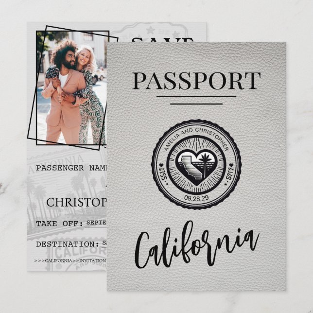 Reserva La Fecha Pasaporte de California Blanca Salve La Fecha (Anverso / Reverso)
