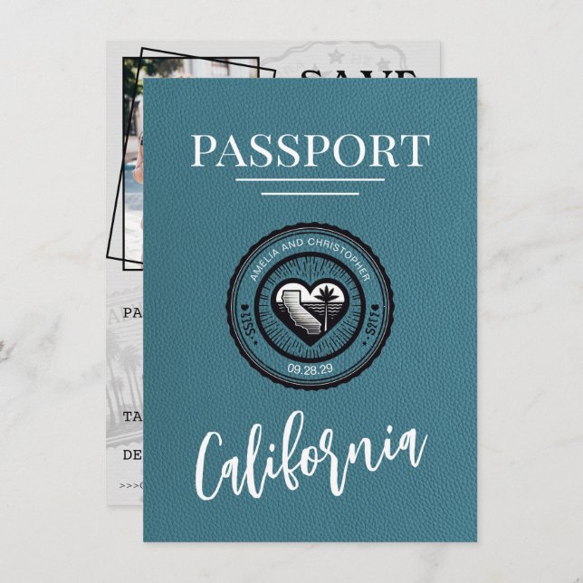 Reserva La Fecha Pasaporte de California Cian Salve La Fecha (Anverso / Reverso)