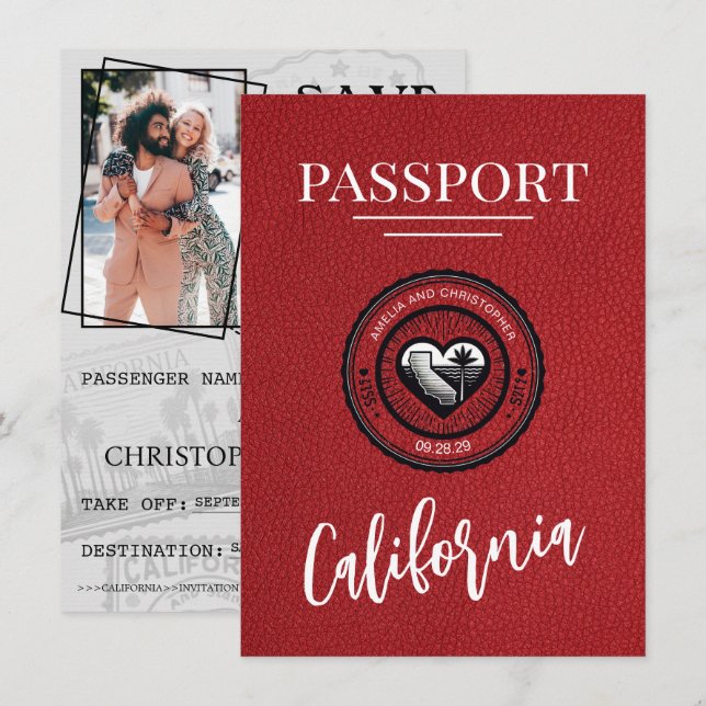 Reserva La Fecha Pasaporte de California Roja Salva La Fecha (Anverso / Reverso)