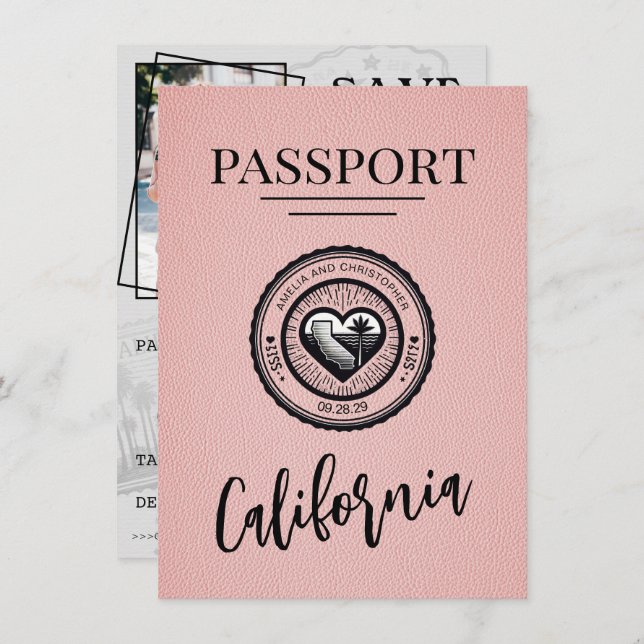 Reserva La Fecha Pasaporte de California Rosa Save The Date (Anverso / Reverso)