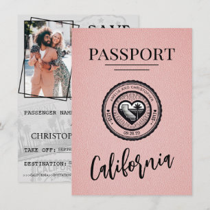 Reserva La Fecha Pasaporte de California Rosa Save The Date