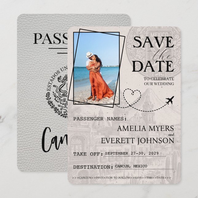 Reserva La Fecha Pasaporte de Cancún blanco salva la fecha (Anverso / Reverso)