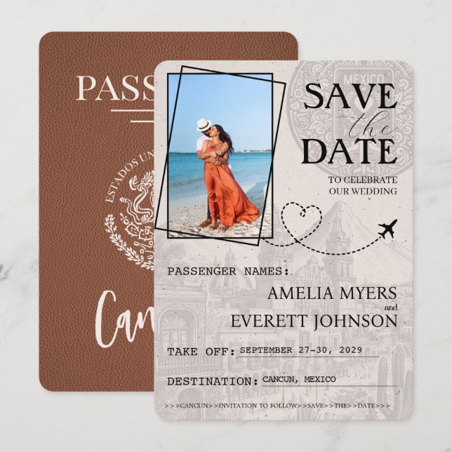 Reserva La Fecha Pasaporte de Cancún marrón salva la fecha (Anverso / Reverso)