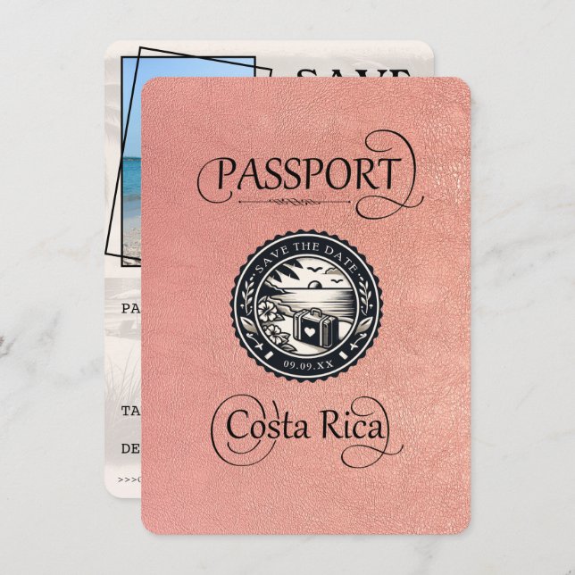 Reserva La Fecha Pasaporte de Costa Rica de oro Rosa (Anverso / Reverso)