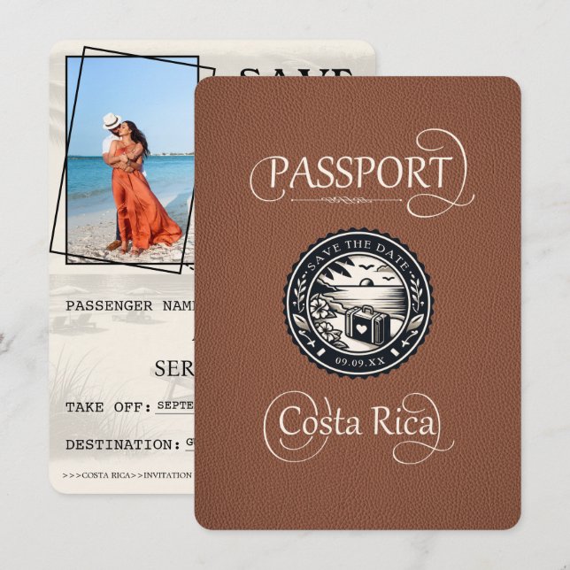 Reserva La Fecha Pasaporte de Costa Rica Marrón (Anverso / Reverso)