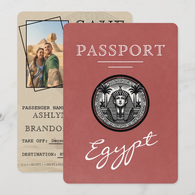 Reserva La Fecha Pasaporte de Egipto Burgundy Claro Boda (Anverso / Reverso)