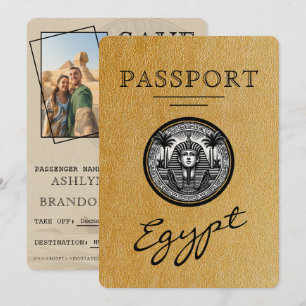 Reserva La Fecha Pasaporte de Egipto de oro Save the Date de boda