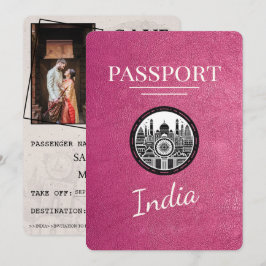 Reserva La Fecha Pasaporte de India rosa magenta salva la fecha