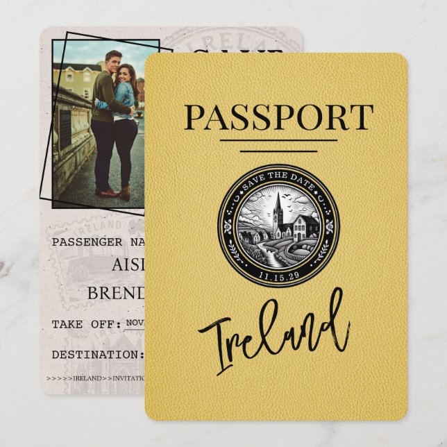 Reserva La Fecha Pasaporte de Irlanda Amarillo Salva la fecha (Anverso / Reverso)