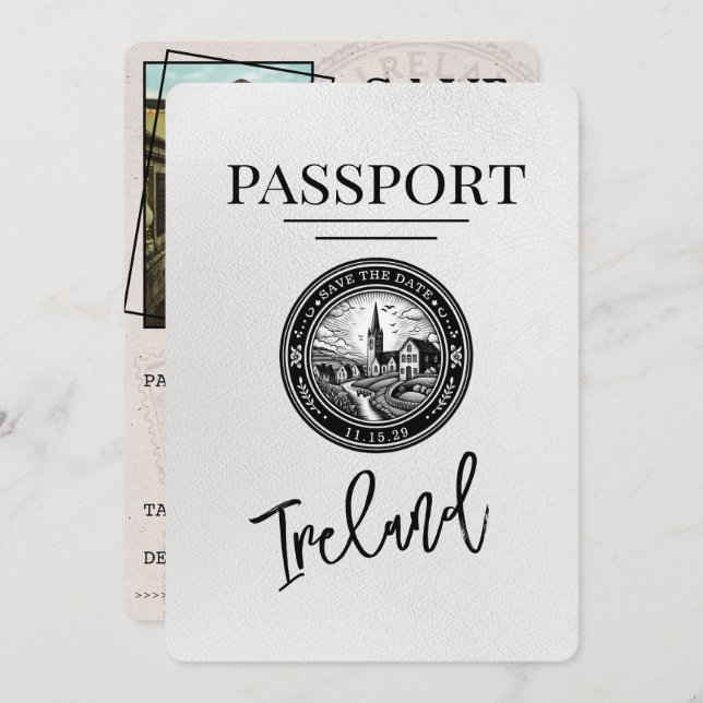 Reserva La Fecha Pasaporte de Irlanda Blanca Salve La Fecha (Anverso / Reverso)