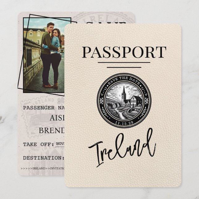 Reserva La Fecha Pasaporte de Irlanda de Marfil Salir La Fecha (Anverso / Reverso)