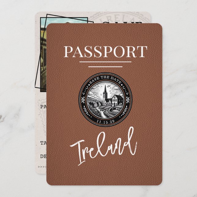 Reserva La Fecha Pasaporte de Irlanda marrón salve la fecha (Anverso / Reverso)
