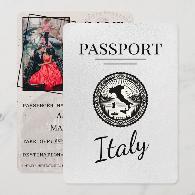Reserva La Fecha Pasaporte de Italia blanca (Anverso / Reverso)