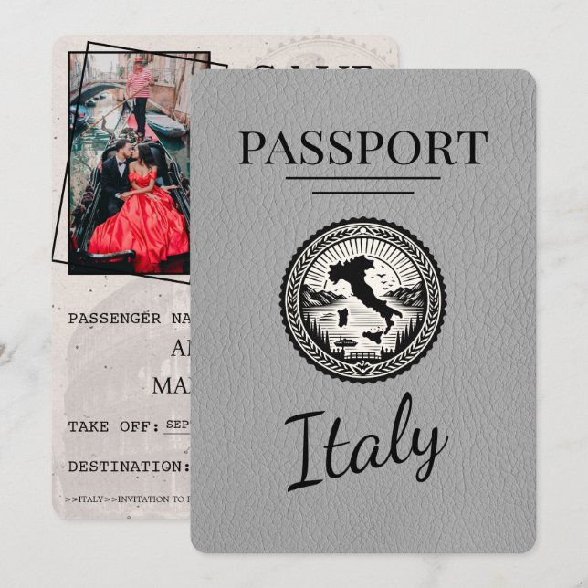 Reserva La Fecha Pasaporte de Italia gris (Anverso / Reverso)