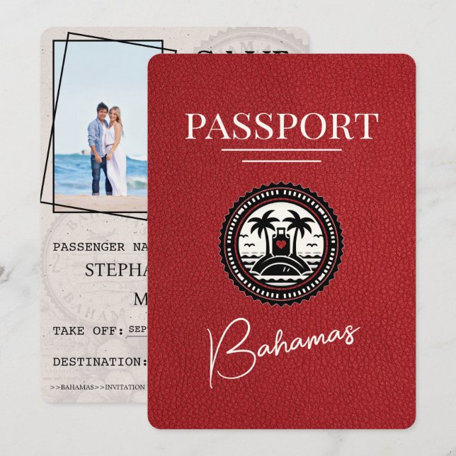 Reserva La Fecha Pasaporte de las Bahamas Rojas Salva la fecha (Anverso / Reverso)