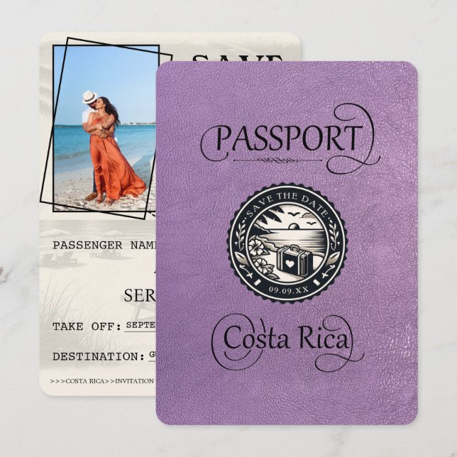 Reserva La Fecha Pasaporte de Lavender Costa Rica (Anverso / Reverso)