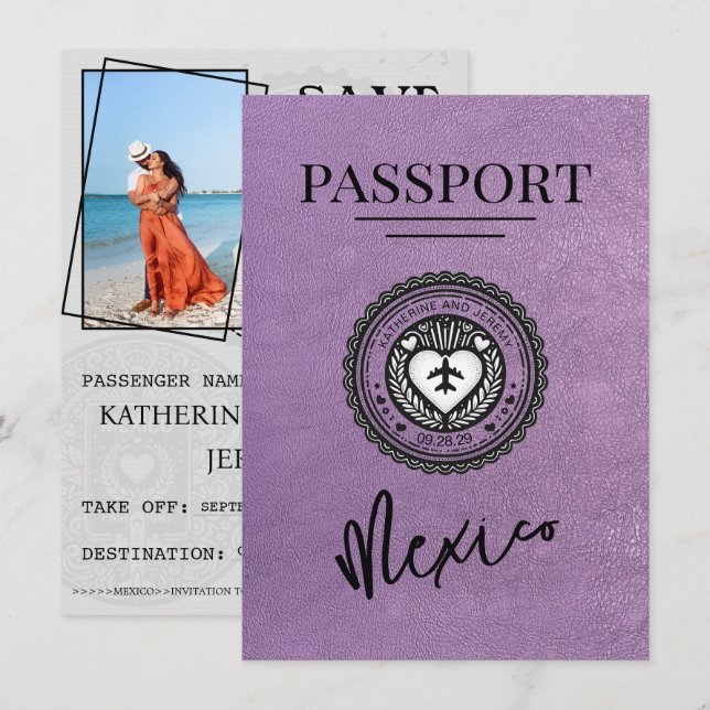 Reserva La Fecha Pasaporte de Lavender México Salve la fecha (Anverso / Reverso)