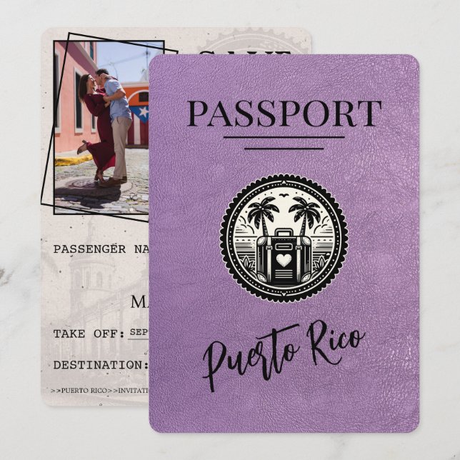 Reserva La Fecha Pasaporte de Lavender Puerto Rico (Anverso / Reverso)