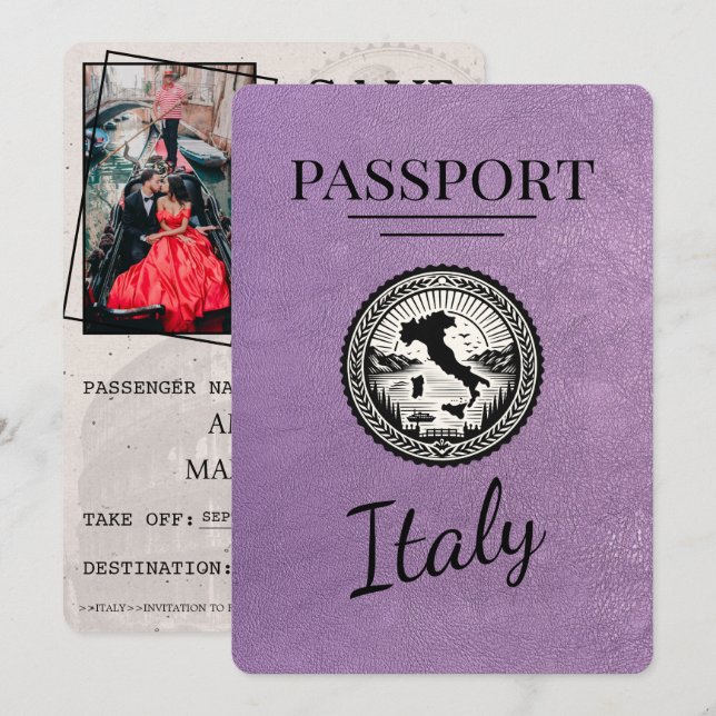 Reserva La Fecha Pasaporte de Lavender Purple Italia (Anverso / Reverso)