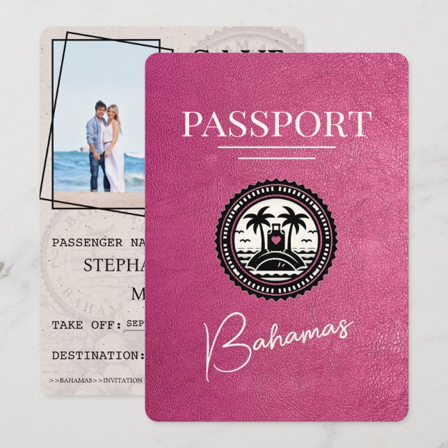 Reserva La Fecha Pasaporte de Magenta Pink Bahamas salva la fecha (Anverso / Reverso)