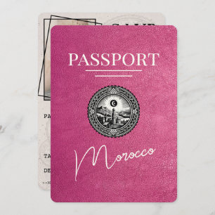 Reserva La Fecha Pasaporte de Marruecos rosa magenta salva la fecha