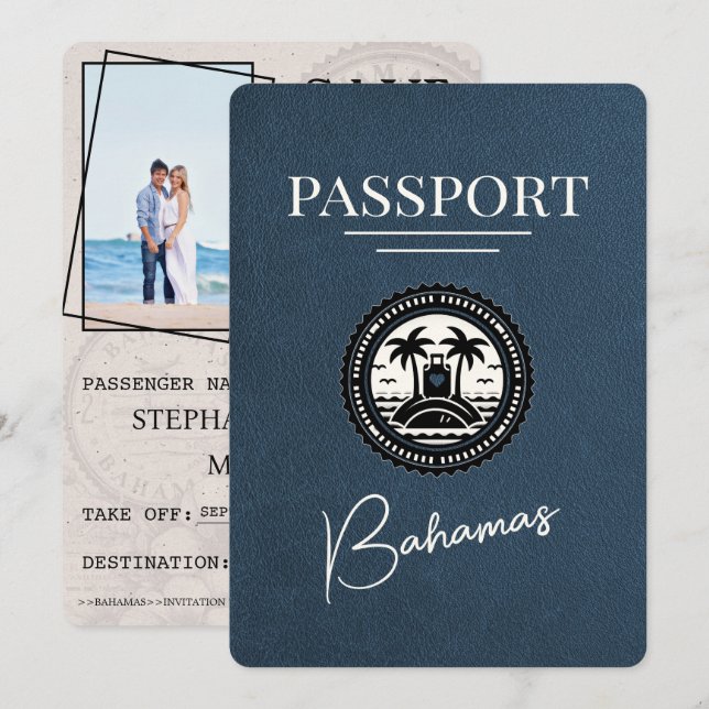 Reserva La Fecha Pasaporte de Navy Blue Bahamas salva la fecha (Anverso / Reverso)
