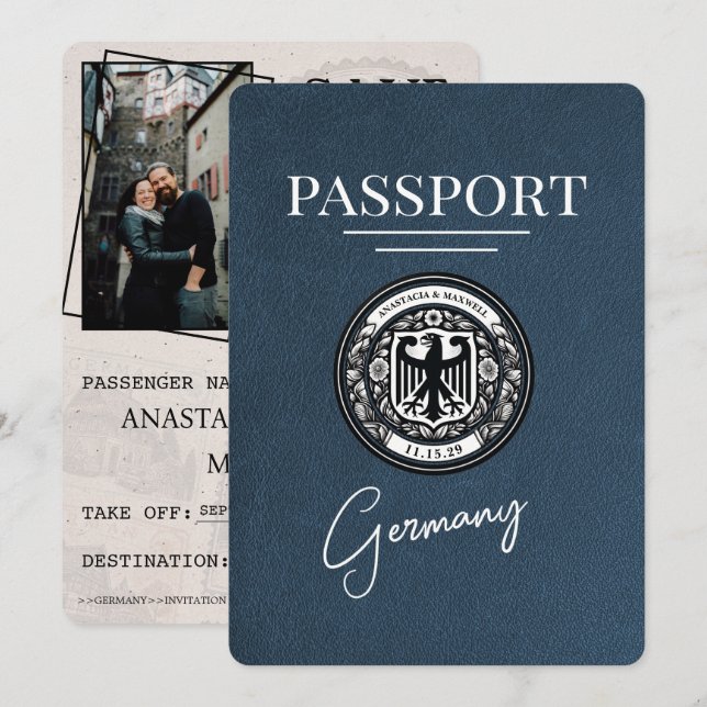 Reserva La Fecha Pasaporte de Navy Blue Germany Salve La Fecha (Anverso / Reverso)
