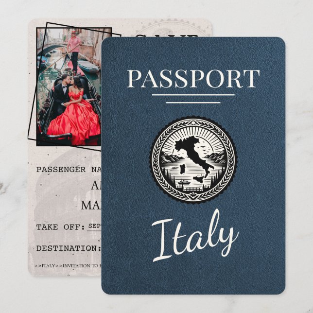Reserva La Fecha Pasaporte de Navy Blue Italy (Anverso / Reverso)