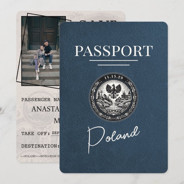 Reserva La Fecha Pasaporte de Navy Blue Poland Salve La Fecha (Anverso / Reverso)