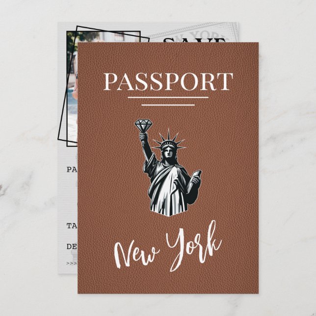 Reserva La Fecha Pasaporte de Nueva York Brown (Anverso / Reverso)