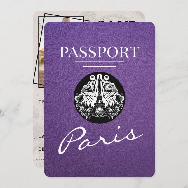 Reserva La Fecha Pasaporte de París morado salva la fecha (Anverso / Reverso)